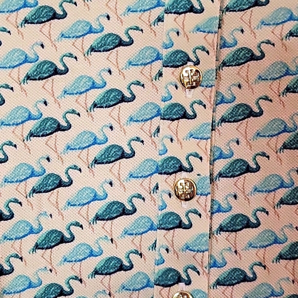 Tory Burch blue flamingo polo, size medium - Picture 2 of 3